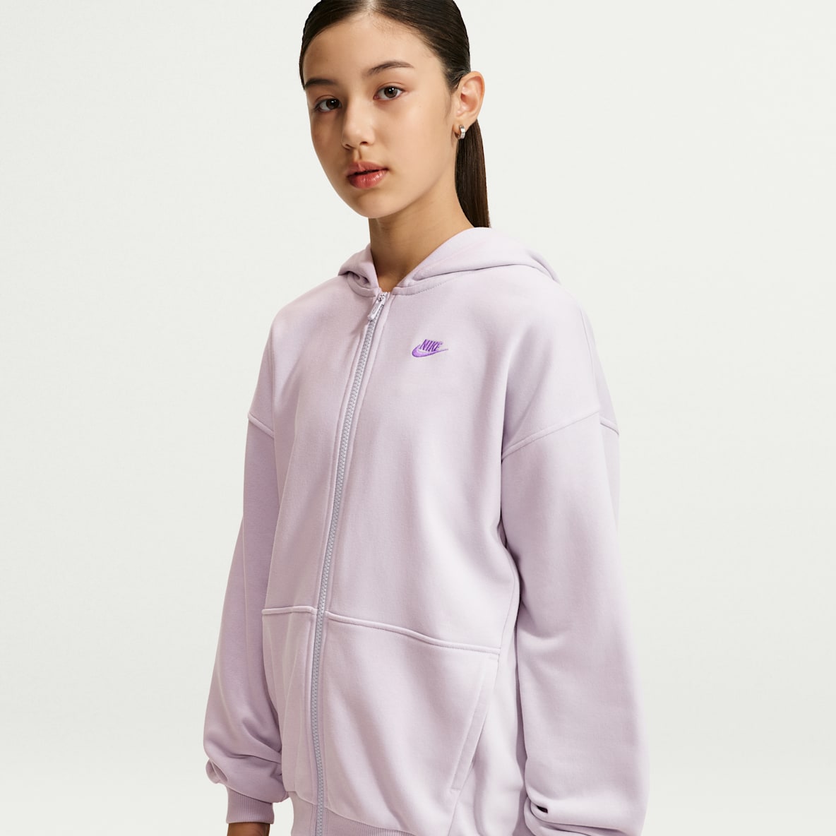 Nike Sportswear Club 大童(女孩)Oversize 风加绒全长拉链开襟连帽衫