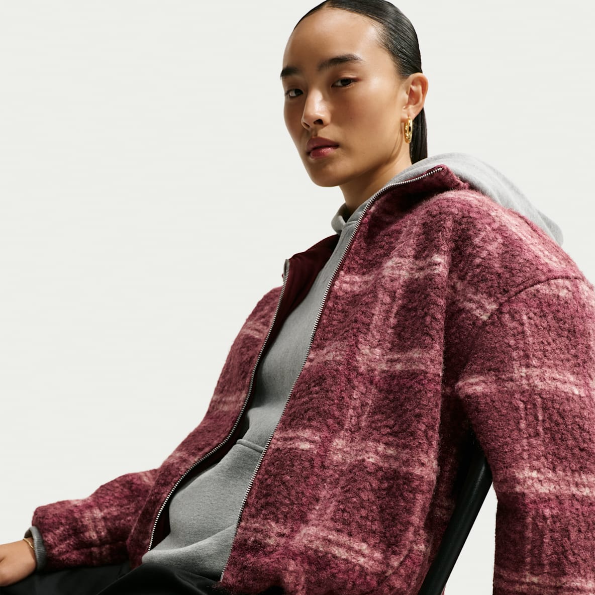 Nike Sportswear 女子 Oversize 风仿羊羔绒格纹夹克