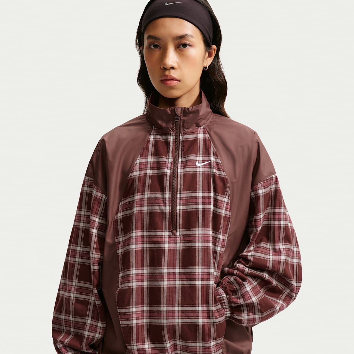 Nike Sportswear 女子 Oversize 风格纹法兰绒拼接上衣