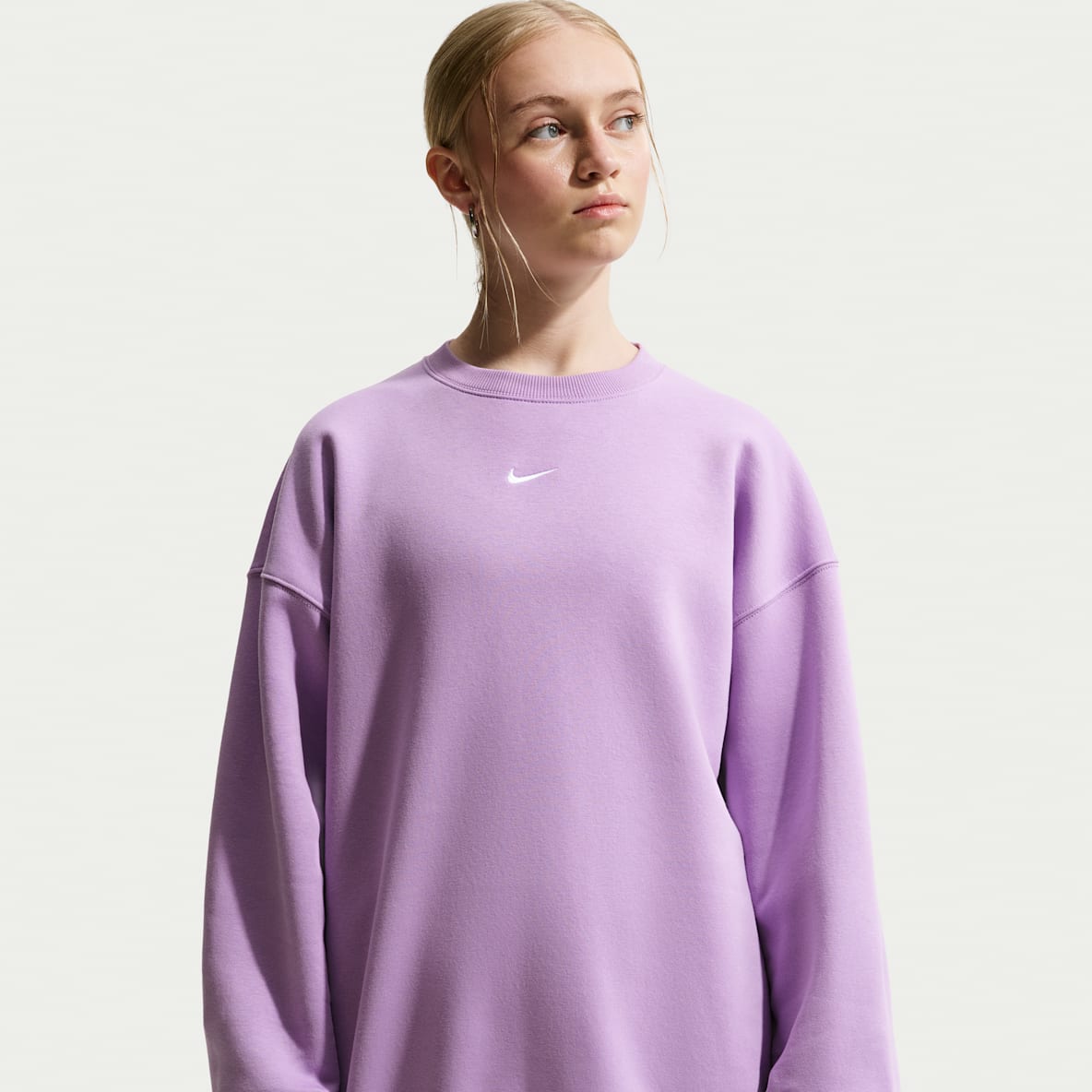 Nike Sportswear Studio Fleece 耐克廓系卫衣系列大童(女孩)Oversize 风加绒圆领运动衫