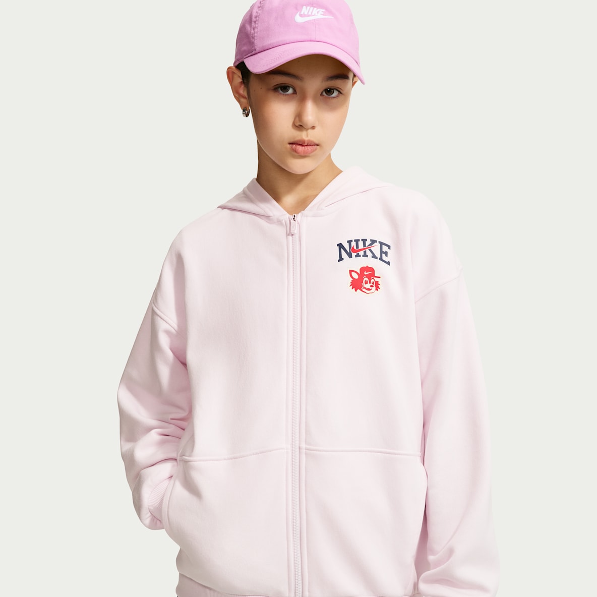 Nike Sportswear Club 大童(女孩)Oversize 风加绒全长拉链开襟连帽衫