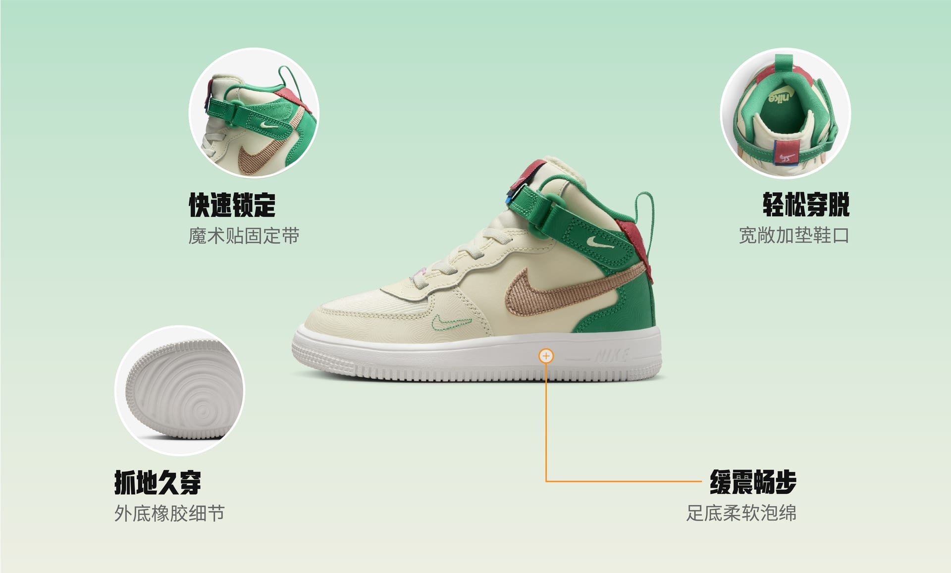 Nike Force 1 Mid EasyOn SE (PS) 幼童易穿脱运动童鞋-NIKE 中文官方网站