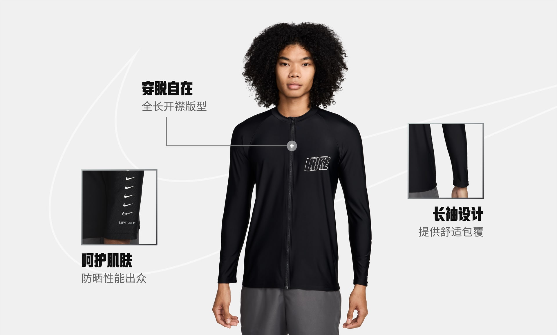 Nike Swim 3-D 男子全长拉链开襟防晒长袖上衣-NIKE 中文官方网站